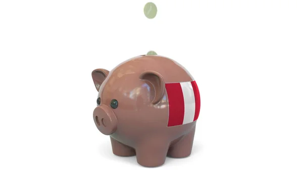 Lägga pengar på spargris med Perus flagga. Skattesystem eller sparrelaterad begreppsmässig 3d-konvertering — Stockfoto