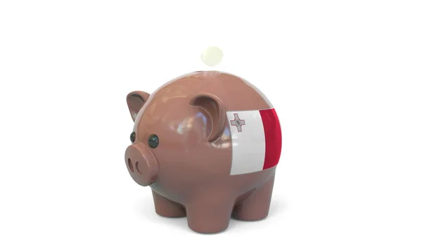 Lägga pengar på spargris med Maltas flagga. Skattesystem eller sparrelaterad begreppsmässig 3d-konvertering — Stockfoto