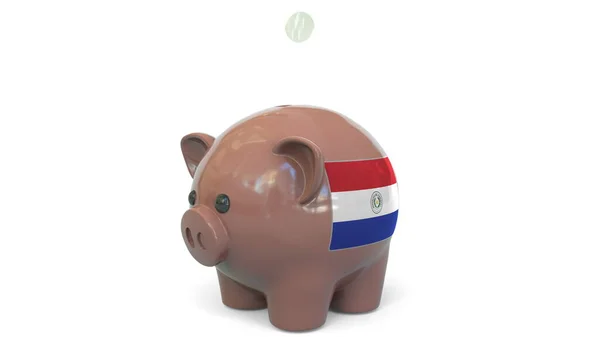 Lägga pengar på spargris med Paraguays flagga. Skattesystem eller sparrelaterad begreppsmässig 3d-konvertering — Stockfoto