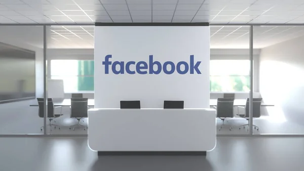 Logo von Facebook an einer Wand im modernen Büro, redaktionelle konzeptionelle 3D-Darstellung — Stockfoto