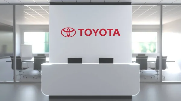 TOYOTA logo acima da recepção no escritório moderno, editorial conceitual renderização 3D — Fotografia de Stock