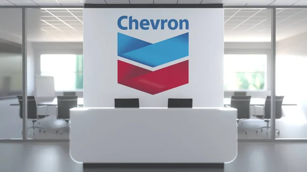 Logo di CHEVRON CORPORATION su una parete nell'ufficio moderno, rendering 3D concettuale editoriale — Foto Stock