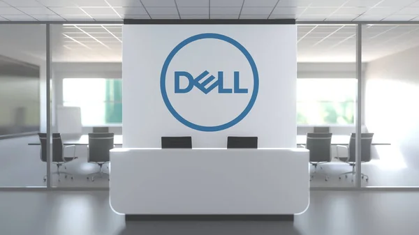 Logo di DELL CORPORATION su una parete nell'ufficio moderno, rendering 3D concettuale editoriale — Foto Stock