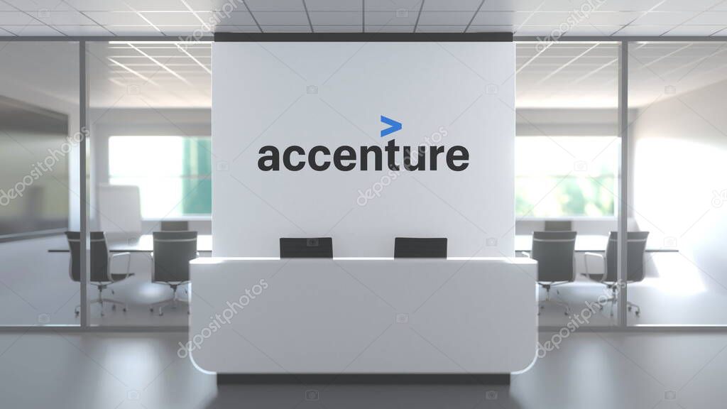 Logo on a wall in the modern office, editorial conceptual 3D