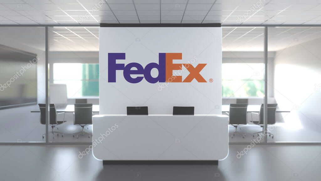 Logo on a wall in the modern office, editorial conceptual 3D