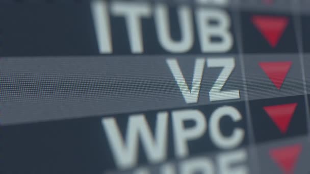 Verizon Communications Vz stock ticker με φθίνουσα βέλος, εννοιολογική εκδοτική κρίση που σχετίζονται με loopable animation — Αρχείο Βίντεο
