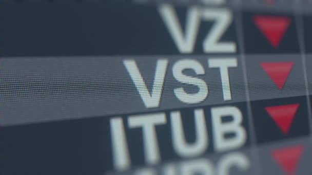 Χρηματιστήριο ticker της Vistra Ενέργειας Vst με φθίνουσα βέλος. Έκδοση κρίση που σχετίζονται με loopable κινούμενα σχέδια — Αρχείο Βίντεο