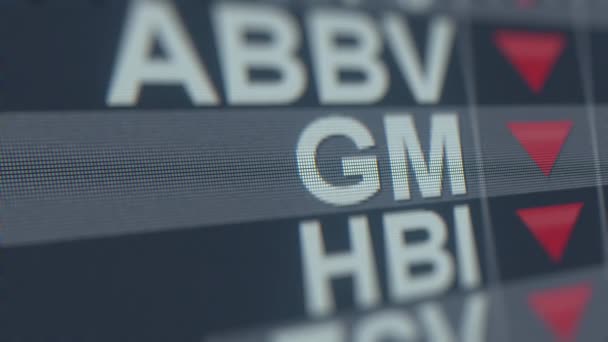 General Motors Gm απόθεμα ticker με φθίνουσα βέλος. Έκδοση κρίση που σχετίζονται με loopable κινούμενα σχέδια — Αρχείο Βίντεο