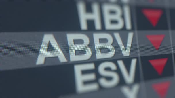 ABBVIE ABBV stock ticker with decreasing arrow, conceptual Editorial crisis related loopable animation — Stockvideo