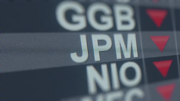 Jpmorgan Chase減少矢印とJpm株式ティッカー、概念的な編集危機関連ループ可能なアニメーション — ストック動画