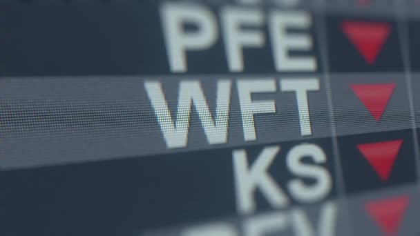 Giełdowa pikawka Weatherford International Wft ze spadającą strzałką. Animacja pętlowa związana z kryzysem redakcyjnym — Wideo stockowe