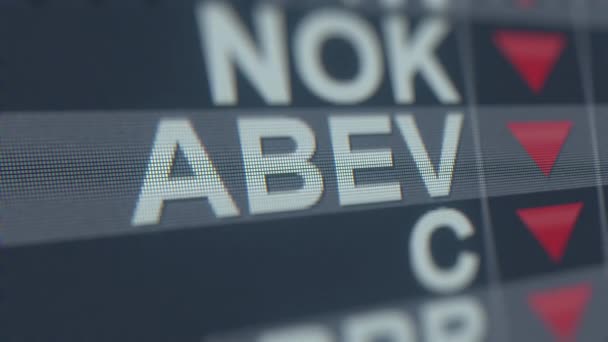 AMBEV ADR ABEV stock ticker com seta decrescente, conceitual Crise editorial relacionada animação loopable — Vídeo de Stock