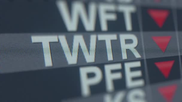 Ticker borsa di TWITTER TWTR con freccia decrescente. Animazione loop correlata alla crisi editoriale — Video Stock