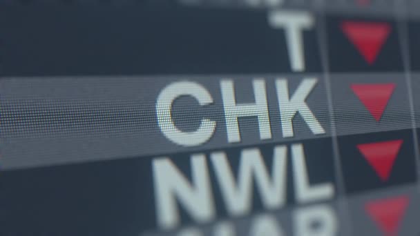 Chesapeake Energy Chk stock ticker s klesající šipkou, konceptuální redakční krize související loopable animace — Stock video