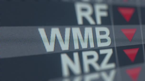 Williams Wmb stock ticker s klesající šipkou, konceptuální redakční krize související loopable animace — Stock video