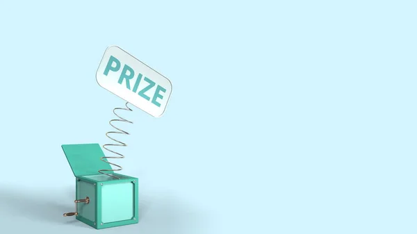 Джек у коробці з текстом PRIZE на вигулькній пластині. 3D візуалізація — стокове фото