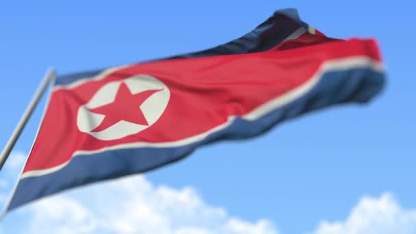 Acenando bandeira nacional da Coreia do Norte, visão de baixo ângulo. Loopable realista animação em câmera lenta 3D — Vídeo de Stock