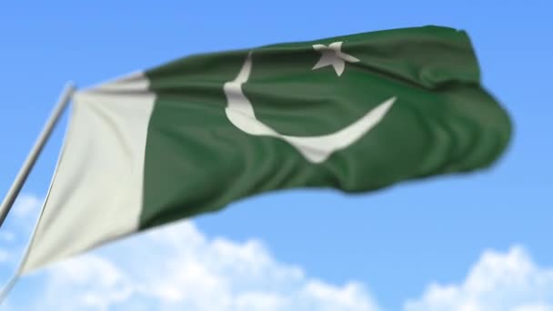Flying national flag of Pakistan, low angle view. Animación Loopable realista en cámara lenta 3D — Vídeos de Stock