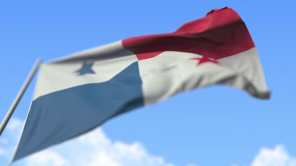 Размахивая национальным флагом Панамы, вид с низкого угла. Передвижная реалистичная замедленная 3D анимация — стоковое видео