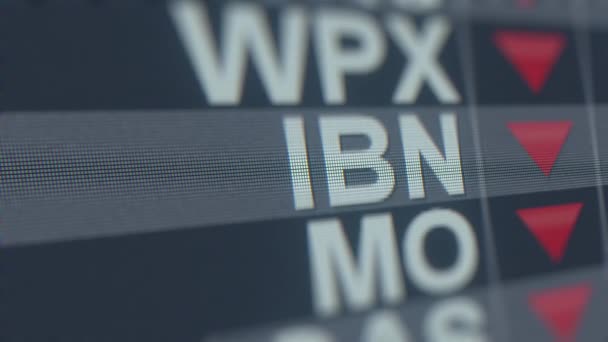 ICICI BANK ADR IBN estoque ticker com seta decrescente, conceitual Crise editorial relacionado animação loopable — Vídeo de Stock