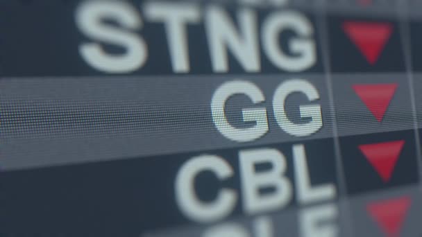 GOLDCORP GG stock ticker avec flèche décroissante. Animation en boucle liée à la crise éditoriale — Video