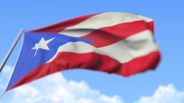 Vlajka Portorika, nízký úhel pohledu. Loopable realistic slow motion 3d animation — Stock video