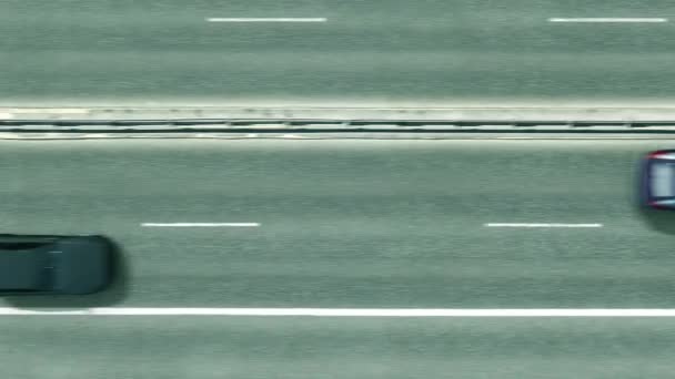Vista aérea de cima para baixo de carros revelando bandeira da Bélgica na estrada. Viajar relacionado animação 3D conceitual — Vídeo de Stock