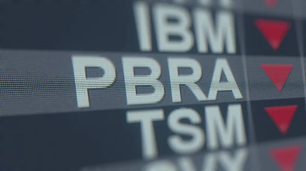 Petroleo Brasileiro Adr A Pbra stock ticker with decreasing arrow, conceptual Editorial crisis related 3d rendering — 图库照片