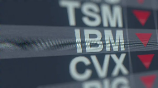 Фондовий біржовий тікер International Business Machines Ibm зі зменшенням стріли. Криза редакції пов'язана з 3d рендерингом — стокове фото