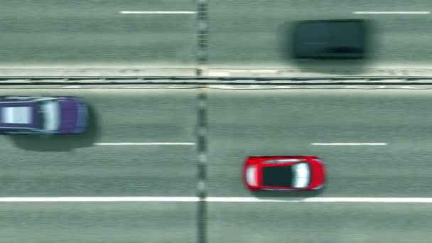 Vista aérea de cima para baixo de carros revelando bandeira do Canadá na estrada. Viajar relacionado animação 3D conceitual — Vídeo de Stock