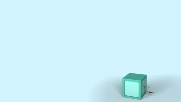 Jack-in-the-box s vtipnou textovkou na rozbalovacím talíři. 3D animace — Stock video