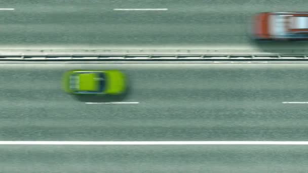 Vista aérea de cima para baixo de carros revelando bandeira de Chipre na estrada. Viajar relacionado animação 3D conceitual — Vídeo de Stock