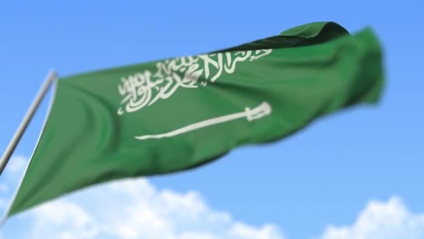 Flagge Saudi Arabiens, Blick in den Tiefflug. loopable realistische 3D-Animation in Zeitlupe — Stockvideo