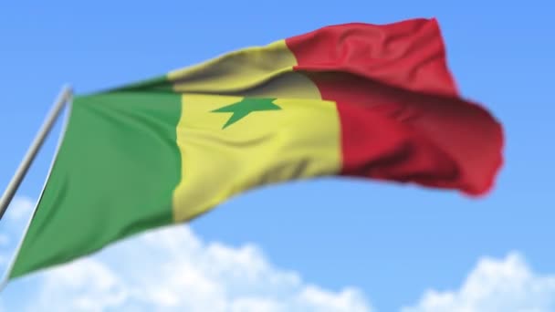 Bandera ondeante de Senegal, vista de bajo ángulo. Animación Loopable realista en cámara lenta 3D — Vídeo de stock