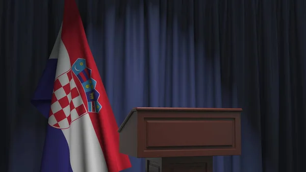 Flagge Kroatiens und Rednerpult. politisches Ereignis oder erklärungsbezogenes konzeptionelles 3D-Rendering — Stockfoto