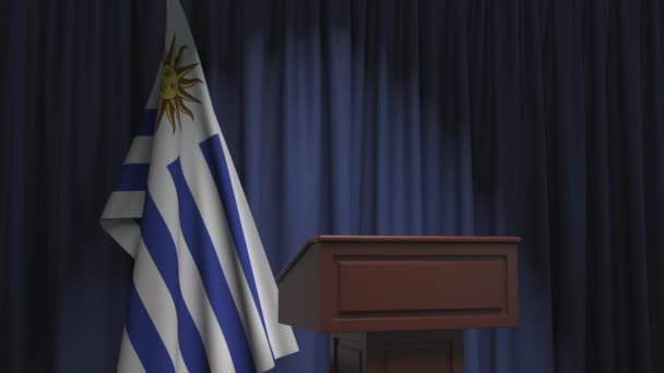 Drapeau de l'Uruguay et tribune haut-parleur podium. Événement politique ou déclaration liée à l'animation 3D conceptuelle — Video