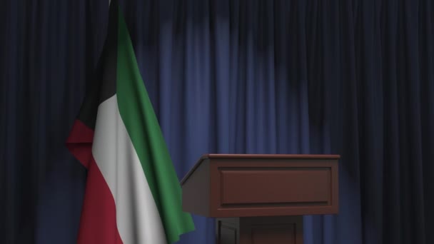 Kuwaits flagga och talarpodiet. Politisk händelse eller uttalande relaterad begreppsmässig 3D-animation — Stockvideo