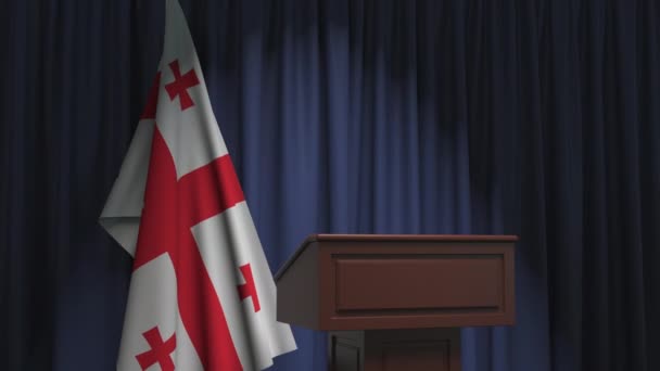 Bandiera nazionale della Georgia e speaker podium tribune. Manifestazione politica o dichiarazione relativa all'animazione concettuale 3D — Video Stock