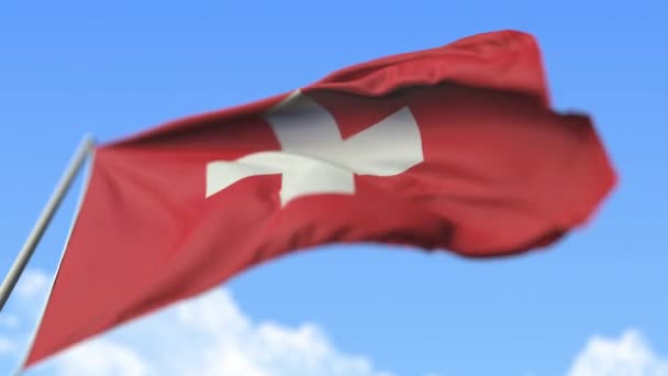 Bandera ondeante de Suiza, vista de bajo ángulo. Animación Loopable en cámara lenta 3D — Vídeos de Stock