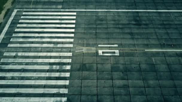 Aerial view of a landing airplane revealing flag of Lithuania on the airfield of an airport. Air travel related conceptual 3D animation — Stock Video