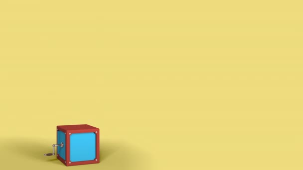 Jack-in-the-box med bara Kidding text på den poppar plattan. 3D-animering — Stockvideo