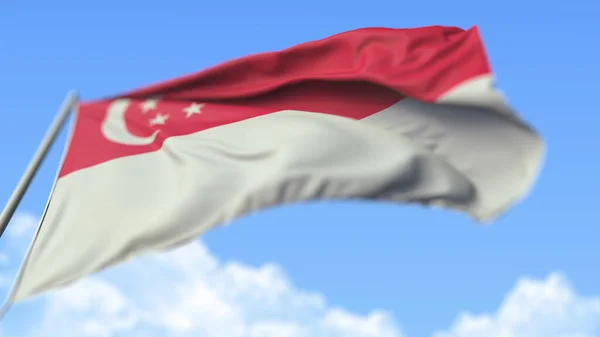 Singapur 'un dalgalı bayrağı, alçak açı. 3d oluşturma — Stok fotoğraf