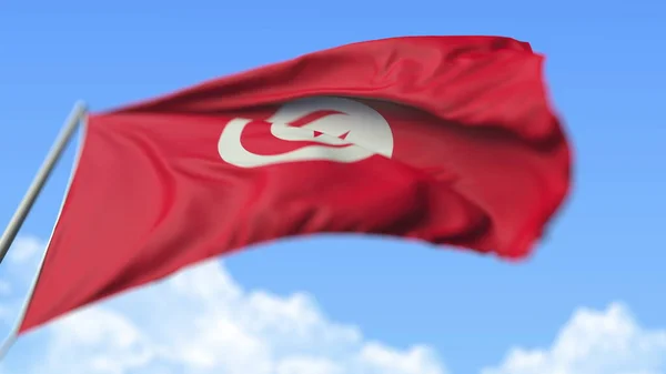 Acenando bandeira nacional da Tunísia, visão de baixo ângulo. Renderização 3D — Fotografia de Stock