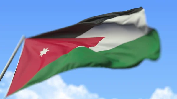 Vliegende nationale vlag van Jordanië, laag hoekzicht. 3d destructie — Stockfoto