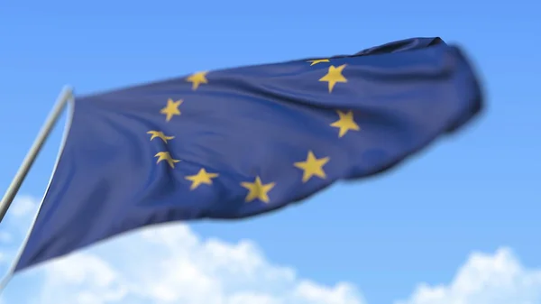 Bandeira da União Europeia UE, vista de baixo ângulo. Renderização 3D — Fotografia de Stock