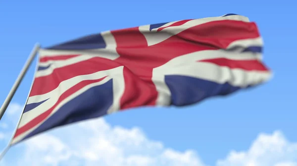 Vinka nationell flagga i Storbritannien, låg vinkel vy. 3d-konvertering — Stockfoto