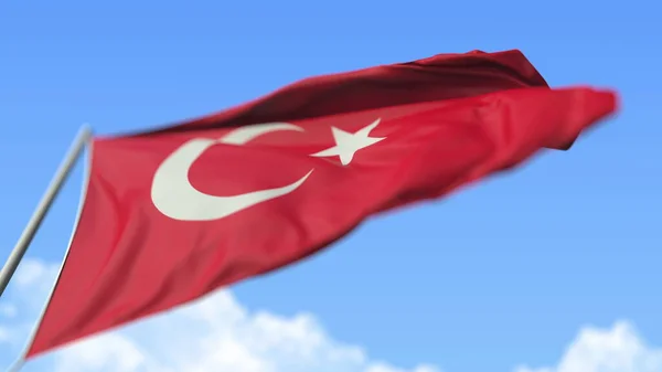 Acenando bandeira nacional da Turquia, visão de baixo ângulo. Renderização 3D — Fotografia de Stock