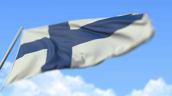 フィンランドの国旗を振って、角度が低い。3Dレンダリング — ストック写真