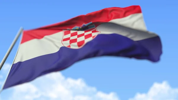 Летючий національний прапор Хорватії, вид з низьким кутом зору. 3d рендеринг — стокове фото