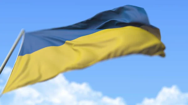 Літаючий прапор України з низьким кутом огляду. 3d рендеринг — стокове фото